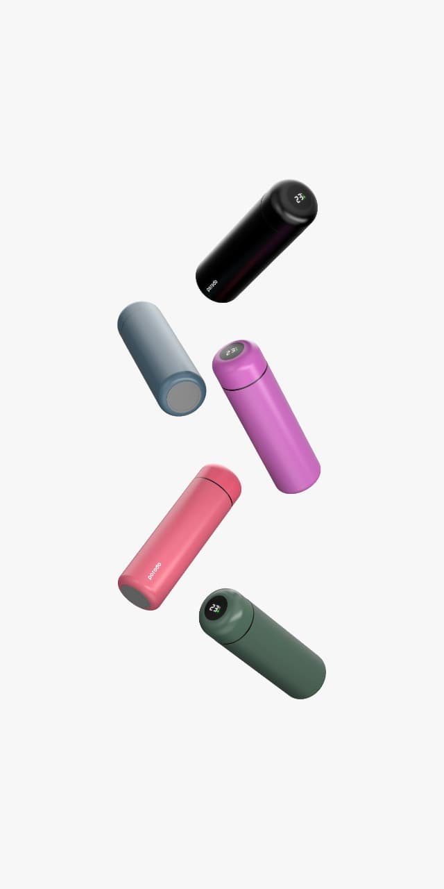 Porodo Smart Water Bottle with Temperature Indicator 500ml ( Round Shape ) - Red