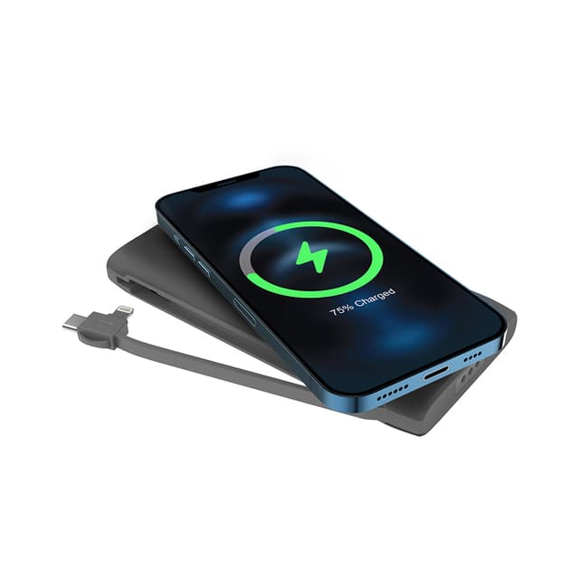 Powerology 4 in 1 Wireless Power Bank Station 10000mAh with Built-In Cable ( Lightning & Type-C ) PD 20W - Black