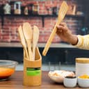 طقم مغارف خشبية خيزران مع حامل رويال فورد Royalford Organic Bamboo Kitchen Tools, Nonstick Utensil Set, RF10239
