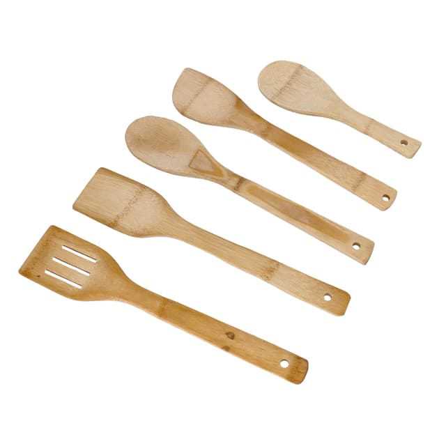 طقم مغارف خشبية خيزران مع حامل رويال فورد Royalford Organic Bamboo Kitchen Tools, Nonstick Utensil Set, RF10239