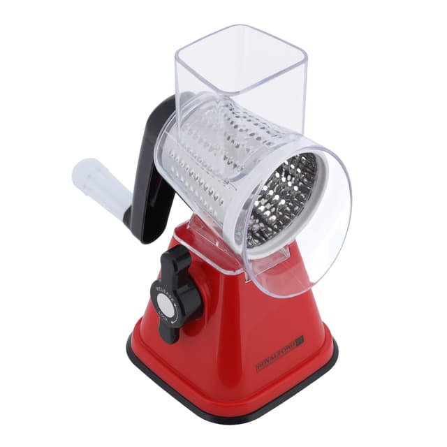 مبشرة يدوية 3 في 1 معدنية رويال فورد  Royalford Rotary Grater, Stainless Steel Blades, RF10312 - Vegetable Slicer with 3 Interchangeable Blades, Grater for Kitchen, Ideal for Cheese, Cucumber, Carrot, Nuts, Etc