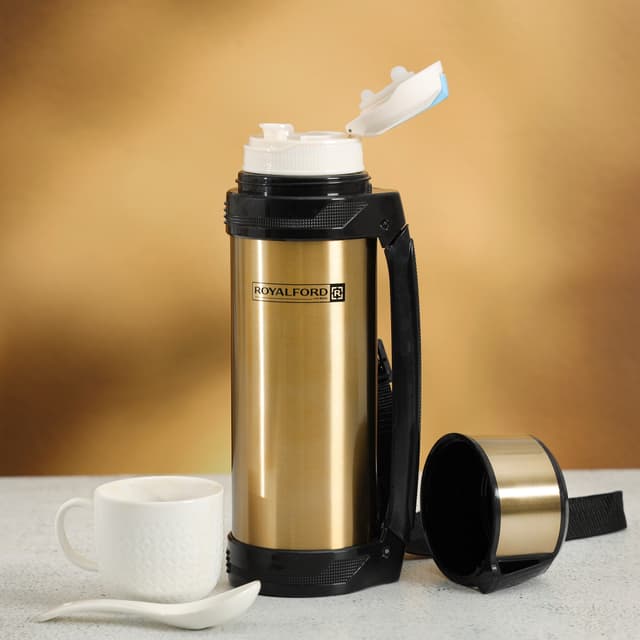 Royalford Travel Vacuum Bottle, 1.8L Capacity, RF10495 | Stainless Steel Vacuum Bottle | Double Wall Insulation | Keeps Drink Hot Or Cold For Hours | Stainless Steel Thermos For Cold & Hot Beverages