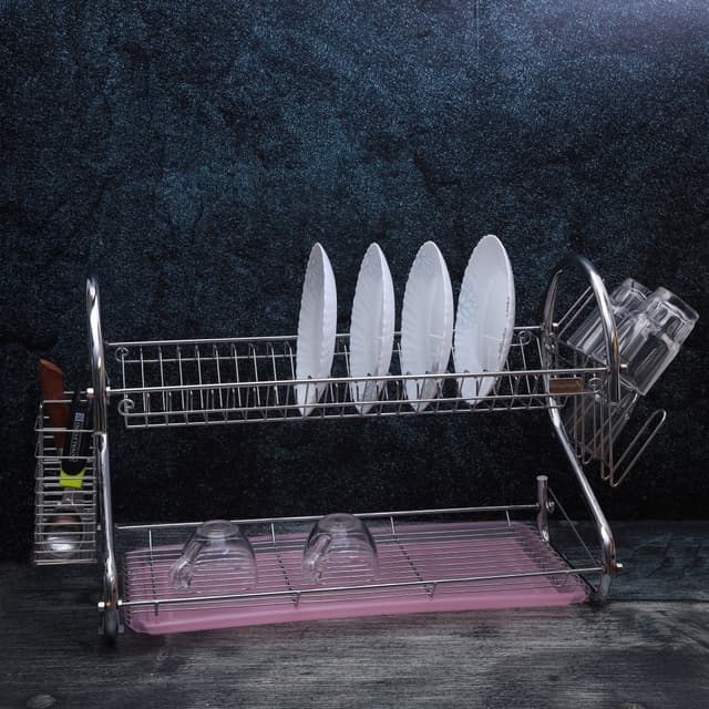 سلة تجفيف صحون ( 2 رف ) - فضي Royalford -  Metal Dish Rack with Cutlery Holder