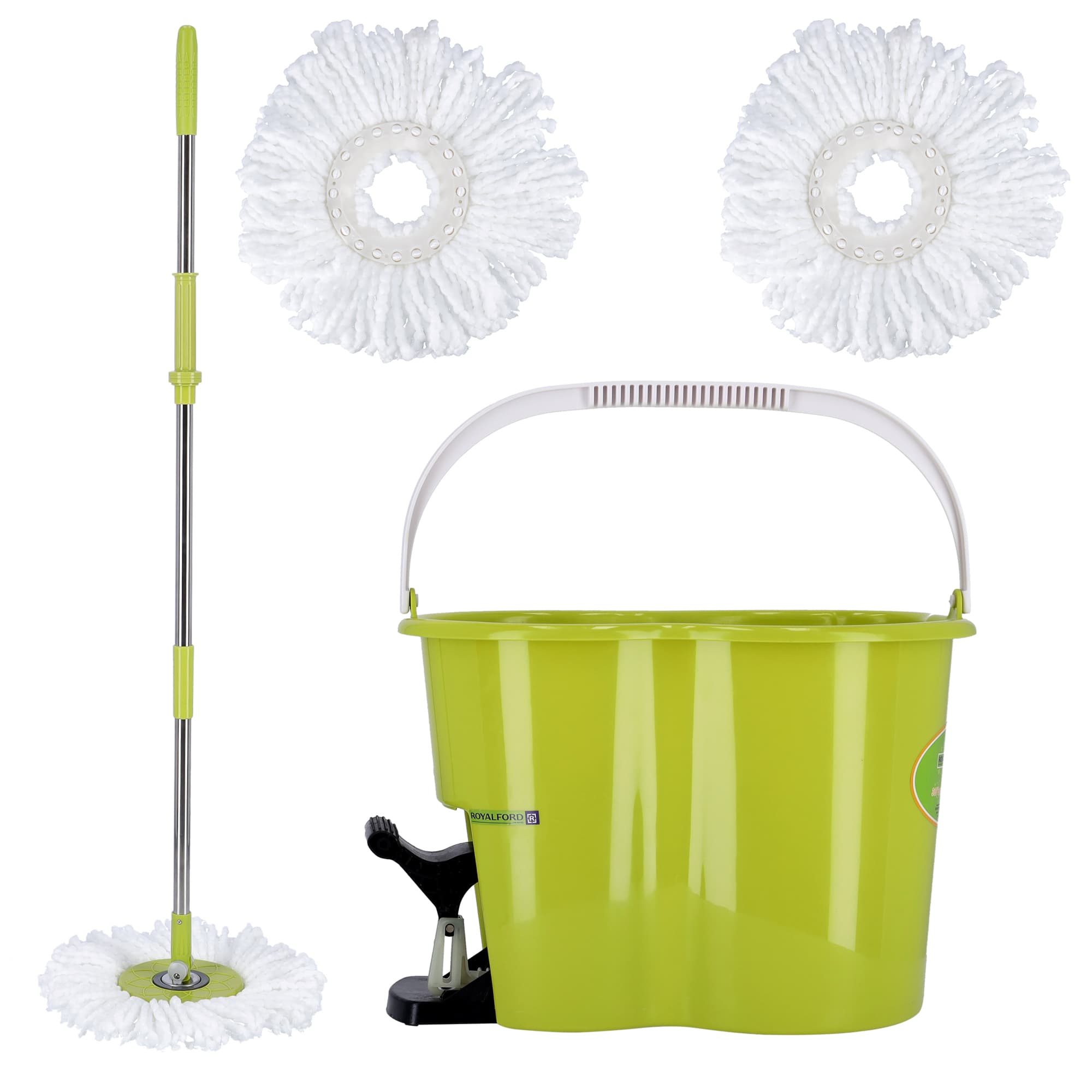 Royalford Portable Design Ajustable Height Spin Easy Mop with Micro Fiber Head for Faster Dehydration