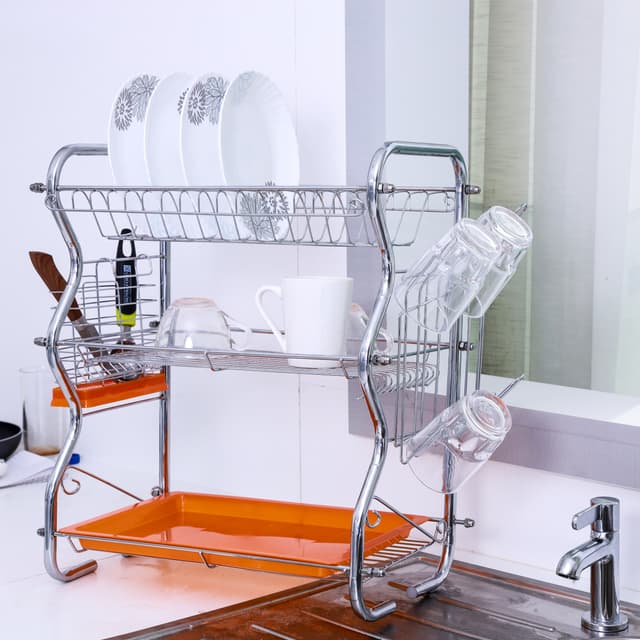 Royalford 3-Layer Dish Rack With Cutlery Holder - Multi-Purpose Detachable Draining Board With Drip