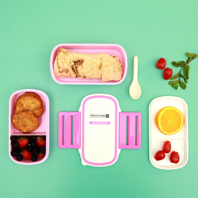 Royalford Double Layer Air Tight Lunch Box - 2 Compartment Leak-Proof & Airtight Lid Food Container