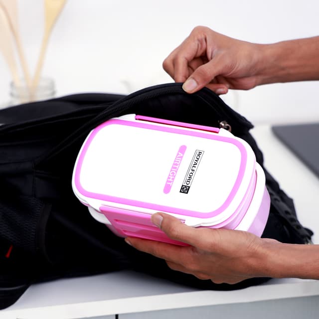 Royalford Double Layer Air Tight Lunch Box - 2 Compartment Leak-Proof & Airtight Lid Food Container