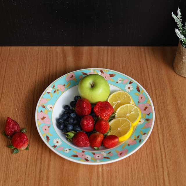 Royalford 10" Melamine Ware Deep Plate With Floral Design - Soup Plates Pasta Plates