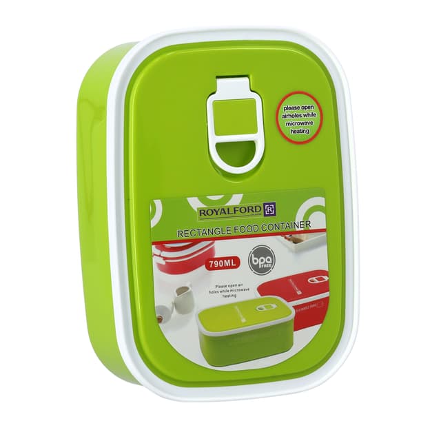 Royalford 790Ml Rect Food Container/Green 1X24