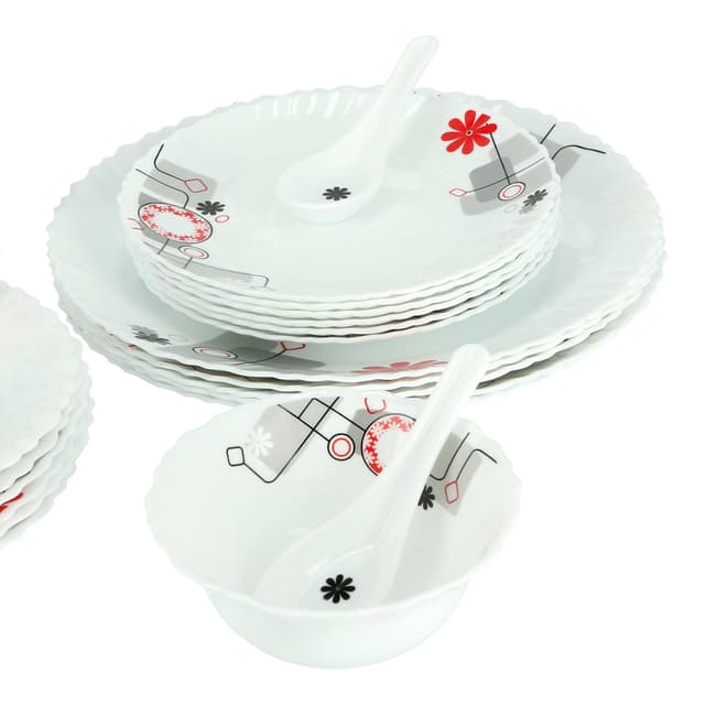 طقم صحون ( 33 قطعة ) - أبيض Royalford -  Opal Ware Dinner Set - Floral Design Plates, Bowls, Spoons