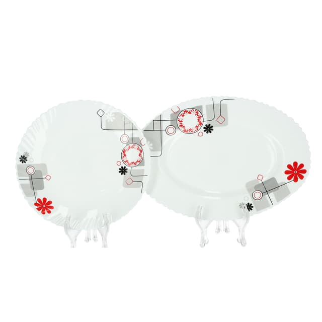 طقم صحون ( 33 قطعة ) - أبيض Royalford -  Opal Ware Dinner Set - Floral Design Plates, Bowls, Spoons