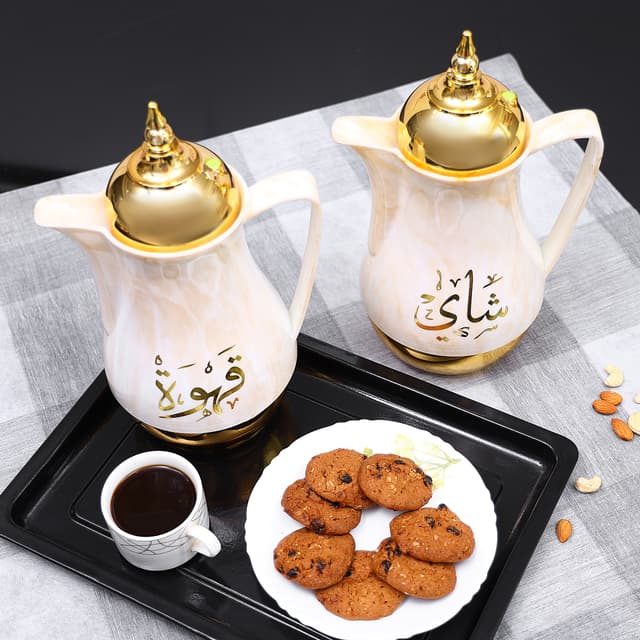 Royalford 1L 2 Pieces Marble Tea & Cawa Set - Portable & Leak-Resistant Double Wall