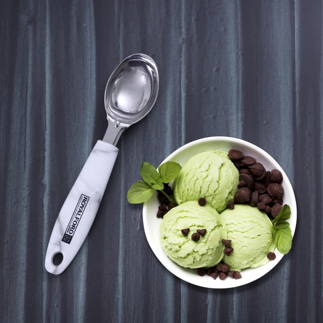 Royalford Marble Designed Stainless Steel Ice Cream Spoon - Deep Scoop Bowl & Comfort Grip Handle