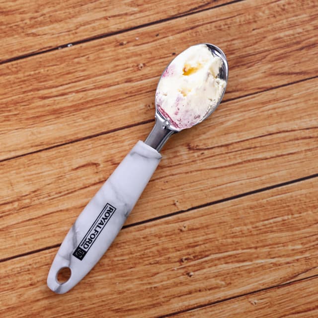 Royalford Marble Designed Stainless Steel Ice Cream Spoon - Deep Scoop Bowl & Comfort Grip Handle