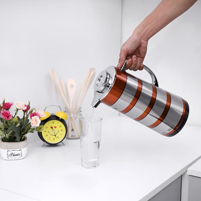 Royalford 1.6L Double Wall Golden Figured Vacuum Flask - Portable Heat Insulated Thermos Hot/Cold