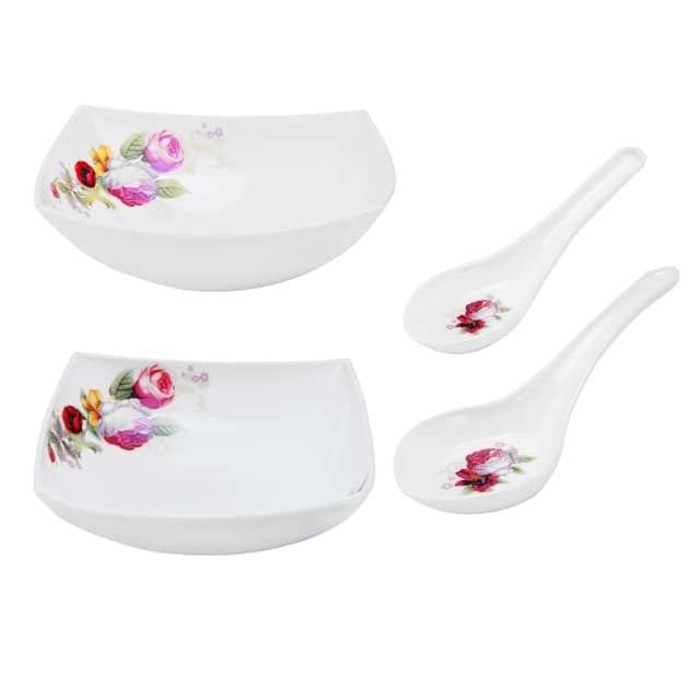 Royalford 71Pcs Opal Ware Dinner Set - Floral Design Plates, Bowls, Spoons & Salt & Pepper Set