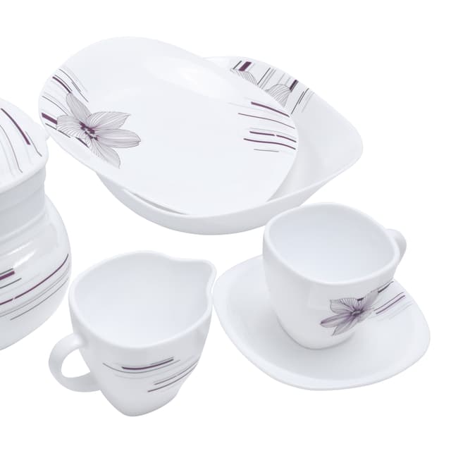 Royalford 97Pcs Opal Ware Dinner Set - Floral Design Plates, Bowls, Spoons, Cup & Saucer Tea Pot