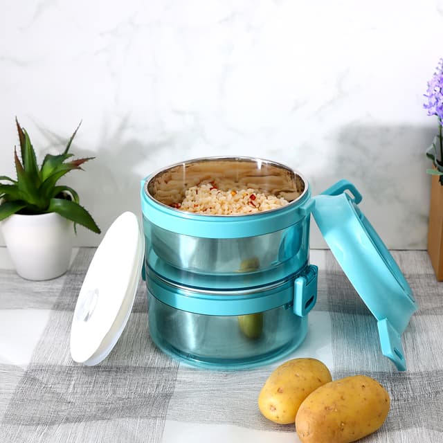 سفرطاس ( 1.6 لتر ) طبقتين - اخضر Royalford -  Lunch Box - Portable Stainless Steel