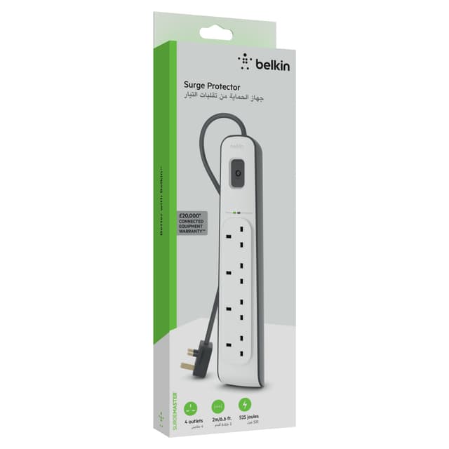 محول كهربائي ب 4 مخارج -2 متر -  Surge Protector - 4 outputs - 2M - BELKIN