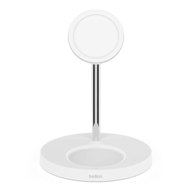 Belkin BOOST CHARGE PRO 2-IN-1 Wireless Charger Stand with MagSafe - for Apple iPhone 12 Pro Max/12 Pro/12/12 Mini & AirPods/Airpods Pro Wireless Charging Case - White