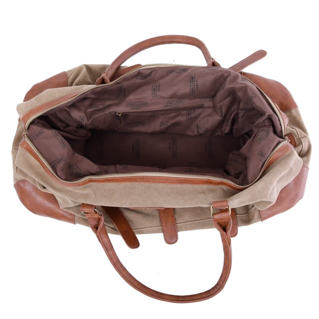 CANVY Canvas Duffle Bags - Portable Weekend Overnight Handbag Shoulder Bag, Unisex Travel Holdall Handbag with PU Leather Decoration - Weekend Daypack Large Holdall Travel Bag