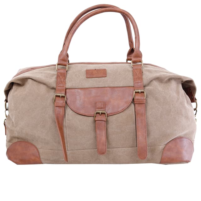 CANVY Canvas Duffle Bags - Portable Weekend Overnight Handbag Shoulder Bag, Unisex Travel Holdall Handbag with PU Leather Decoration - Weekend Daypack Large Holdall Travel Bag