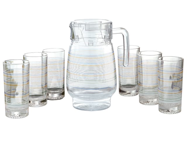 Royalford Glass Whiteline Water Set, 7pieces