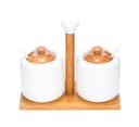 Royalford 2 Pcs Porcelain Condiment Set with Wooden Stand - Ideal for Daily Use – Non-Toxic, Ecologically Tasteless, Smooth Surface, Comfortable Grip and Lightweight – Durable and Elegant Design