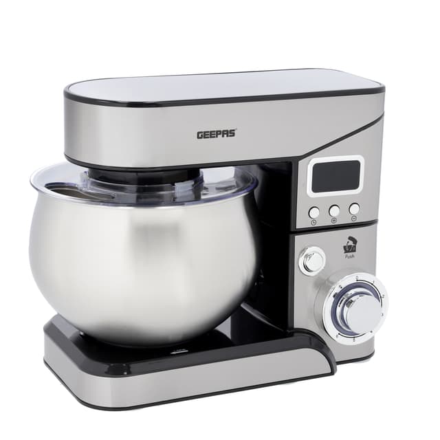Geepas Digital Multi-Function Kitchen Machine, GSM43046 | 6 Speed Control | Kitchen Electric Mixer with Dough Hook, Whisk, Beater | 5L Stainless Steel Bowl with Lid | 1300W Powerful Motor