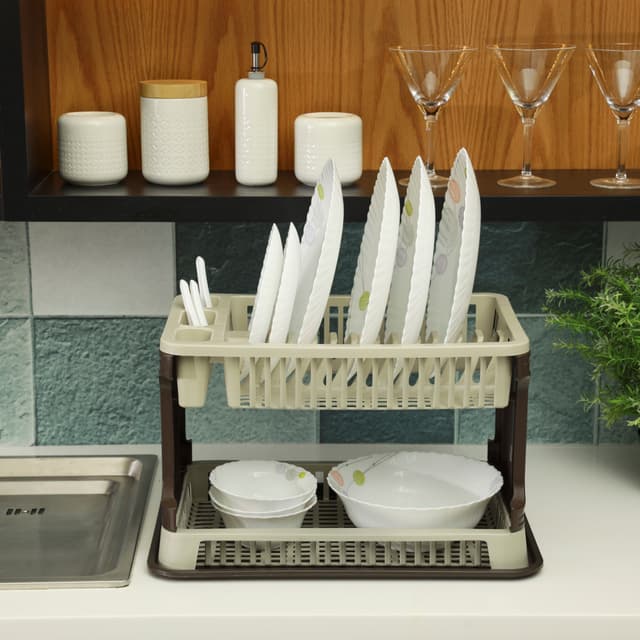 مجفف صحون بلاستيكي - طبقتين  2-Layer Dish Drainer with Drain Board - Delcasa