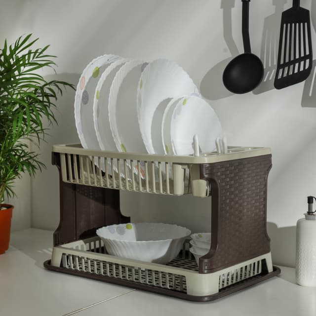 مجفف صحون بلاستيكي - طبقتين  2-Layer Dish Drainer with Drain Board - Delcasa