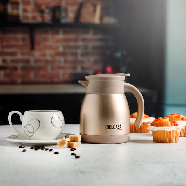 Delcasa Stainless Steel Coffee Pot, DC2129 | 500ml Capacity | Double Wall Construction | Stainless Steel Inner | BPA & Odour Free | Portable & Leak-Resistant | Keeps Drink Hot Or Cold For Hours