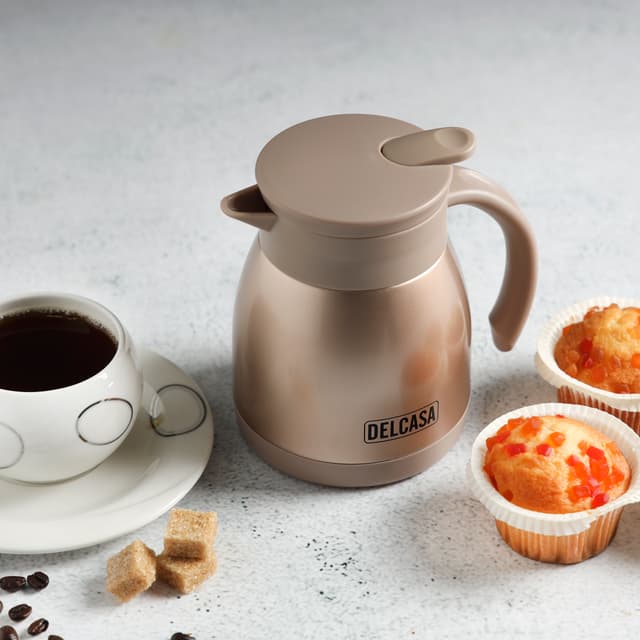 Delcasa Stainless Steel Coffee Pot, DC2129 | 500ml Capacity | Double Wall Construction | Stainless Steel Inner | BPA & Odour Free | Portable & Leak-Resistant | Keeps Drink Hot Or Cold For Hours