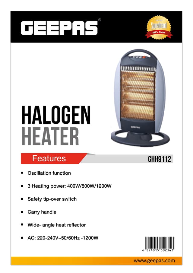 Geepas Halogen Heater/3Heat Setng/Oscltation1x3