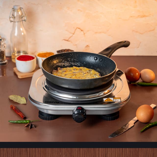 Geepas Stainless Steel Single Hot Plate, Indicator Light, GHP32023 - 1500W, Adjustable Temperature Control, Overheat Protection,2 Years Warranty, Non-Slip Feet, Auto Thermostat, Hot Plate for Kitchen Camping