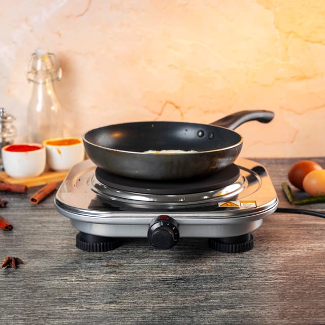 Geepas Stainless Steel Single Hot Plate, Indicator Light, GHP32023 - 1500W, Adjustable Temperature Control, Overheat Protection,2 Years Warranty, Non-Slip Feet, Auto Thermostat, Hot Plate for Kitchen Camping