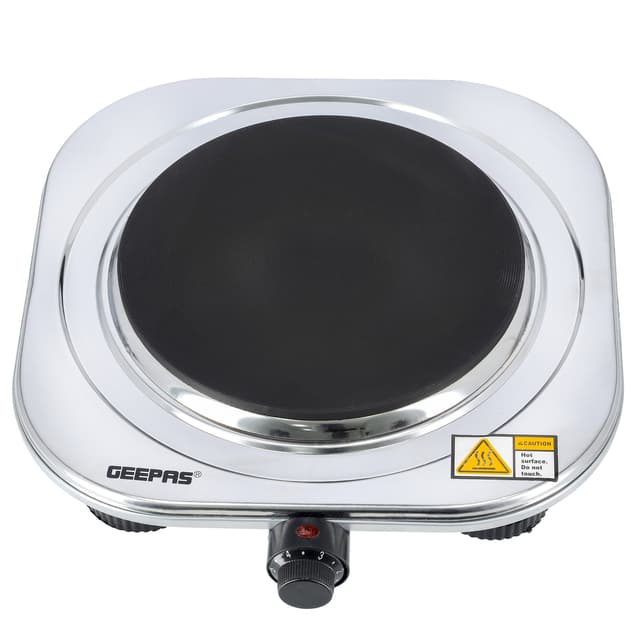 Geepas Stainless Steel Single Hot Plate, Indicator Light, GHP32023 - 1500W, Adjustable Temperature Control, Overheat Protection,2 Years Warranty, Non-Slip Feet, Auto Thermostat, Hot Plate for Kitchen Camping