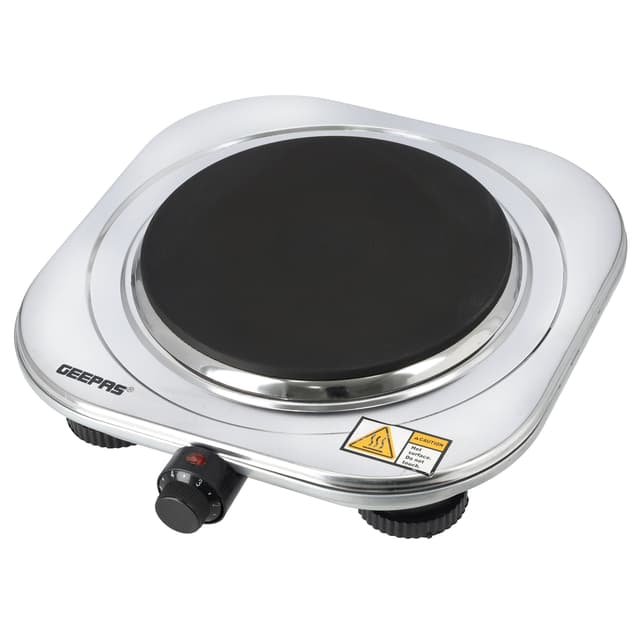 Geepas Stainless Steel Single Hot Plate, Indicator Light, GHP32023 - 1500W, Adjustable Temperature Control, Overheat Protection,2 Years Warranty, Non-Slip Feet, Auto Thermostat, Hot Plate for Kitchen Camping