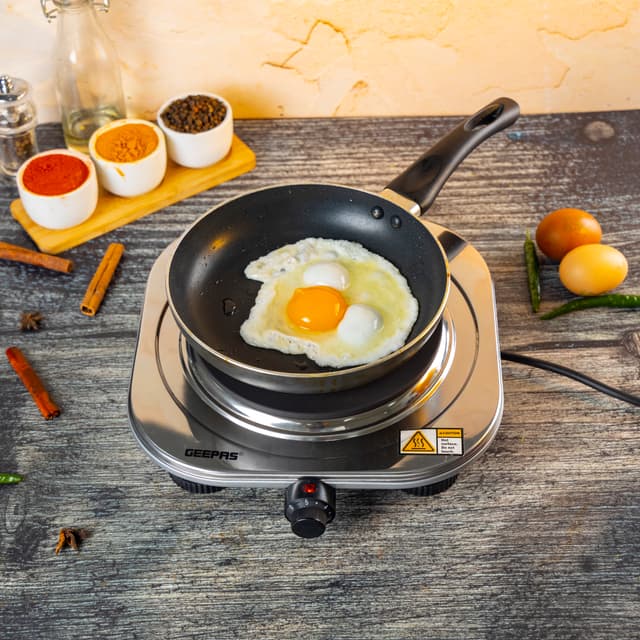 Geepas Stainless Steel Single Hot Plate, Indicator Light, GHP32023 - 1500W, Adjustable Temperature Control, Overheat Protection,2 Years Warranty, Non-Slip Feet, Auto Thermostat, Hot Plate for Kitchen Camping