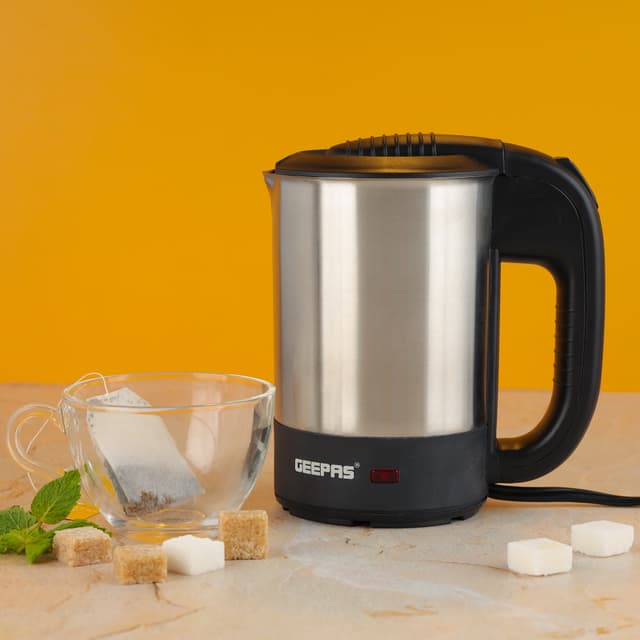 Geepas Stainless Steel Truck Kettle With 0.5L Capacity, GK38047 | Concealed Heating Element | Dry Boil & Overheating Protection | ON/OFF Switch | Indicator Light | Auto Turn Off