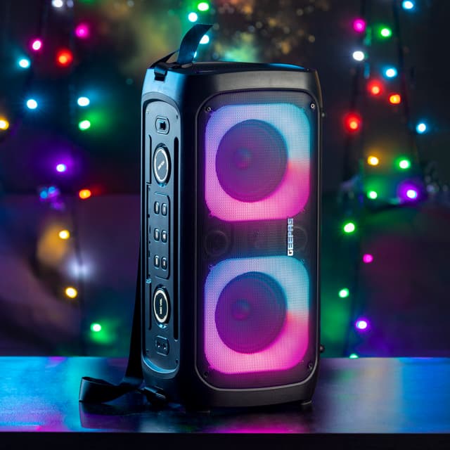 Geepas Portable And Rechargeable Professional Speaker, GMS11171 | Bluetooth/USB/TF Card/FM/TWS | Microphone & Guitar Input Jack | 7.4V 3600mAh Lithium Battery