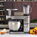 Geepas Multi-Function Kitchen Machine, GSM43044 | 10L Stainless Steel Bowl With Lid | 1.5L Glass Blender Jar | Meat Grinder | 6 Speed Control | Kitchen Electric Mixer With Dough Hook, Whisk, Beater