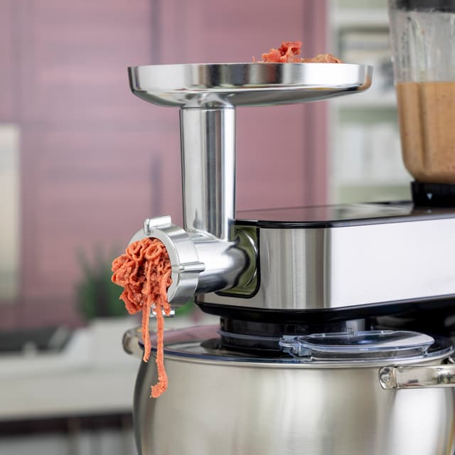 Geepas Multi-Function Kitchen Machine, GSM43044 | 10L Stainless Steel Bowl With Lid | 1.5L Glass Blender Jar | Meat Grinder | 6 Speed Control | Kitchen Electric Mixer With Dough Hook, Whisk, Beater