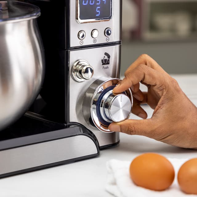 Geepas Digital Multi-Function Kitchen Machine, GSM43046 | 6 Speed Control | Kitchen Electric Mixer with Dough Hook, Whisk, Beater | 5L Stainless Steel Bowl with Lid | 1300W Powerful Motor