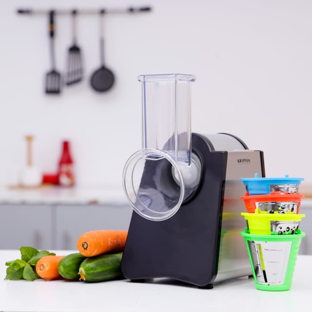 Krypton 4-in-1 Salad Maker, Stainless Steel Housing, KNSM6306 | Stainless Steel Blades | 4 Attachments | Noiseless Operation | Anti-Slip Rubber Feet | 2 Years Warranty