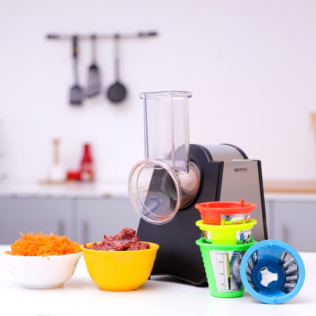 Krypton 4-in-1 Salad Maker, Stainless Steel Housing, KNSM6306 | Stainless Steel Blades | 4 Attachments | Noiseless Operation | Anti-Slip Rubber Feet | 2 Years Warranty