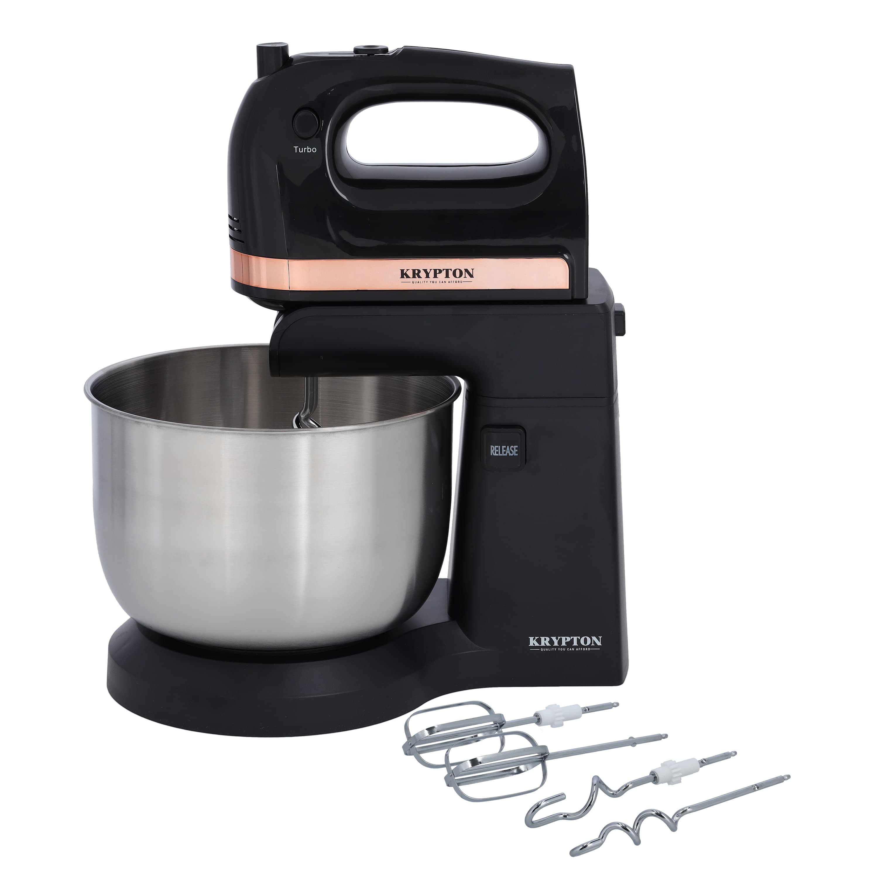 Krypton Stand Mixer,5 Speed Control, KNSM6343 - Two Beaters and Two Hooks,220W Powerful Motor,3L Rotating Bowl, Turbo Switch,2 Years of Warranty, Stainless Steel Bowl