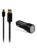 شاحن للسيارة 3.1A بمخرجين مع كيبل شحن من USB-A الى Micro أسود Dual USB Port Car Charger with Micro-USB - Promate