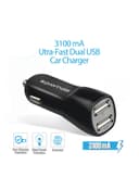 شاحن للسيارة 3.1A بمخرجين مع كيبل شحن من USB-A الى Micro أسود Dual USB Port Car Charger with Micro-USB - Promate