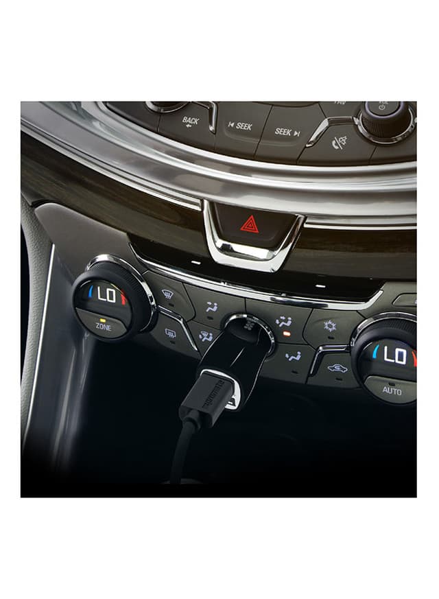 شاحن للسيارة 3.1A بمخرجين مع كيبل شحن من USB-A الى Micro أسود Dual USB Port Car Charger with Micro-USB - Promate